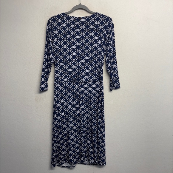 Hatley M Navy Blue 3/4 Sleeve Surplice Midi Dress Stretch Geometrick Printed - Picture 2 of 7